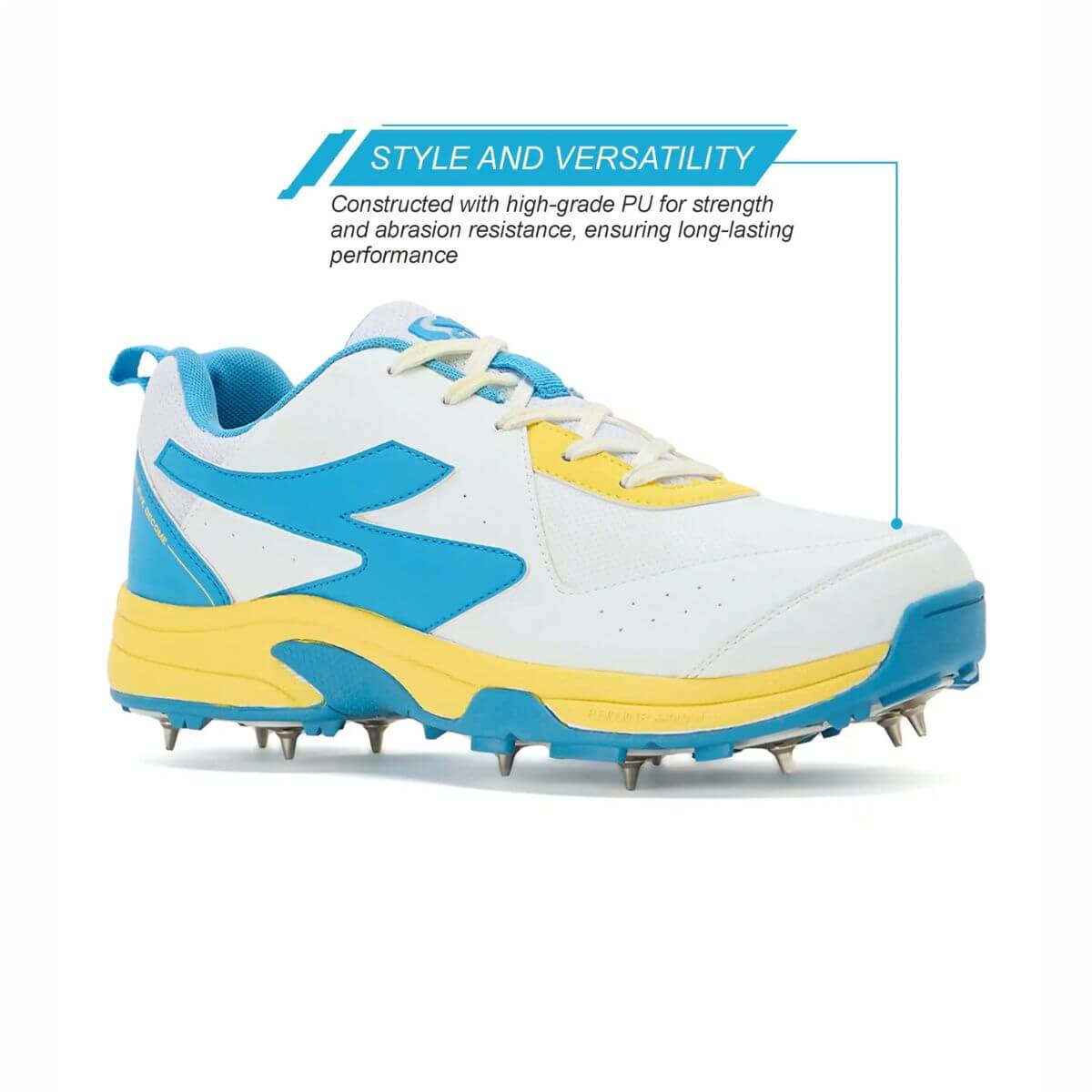 SG Savage Max Cricket Spikes (White/Yellow/Sky Blue) - Image 11