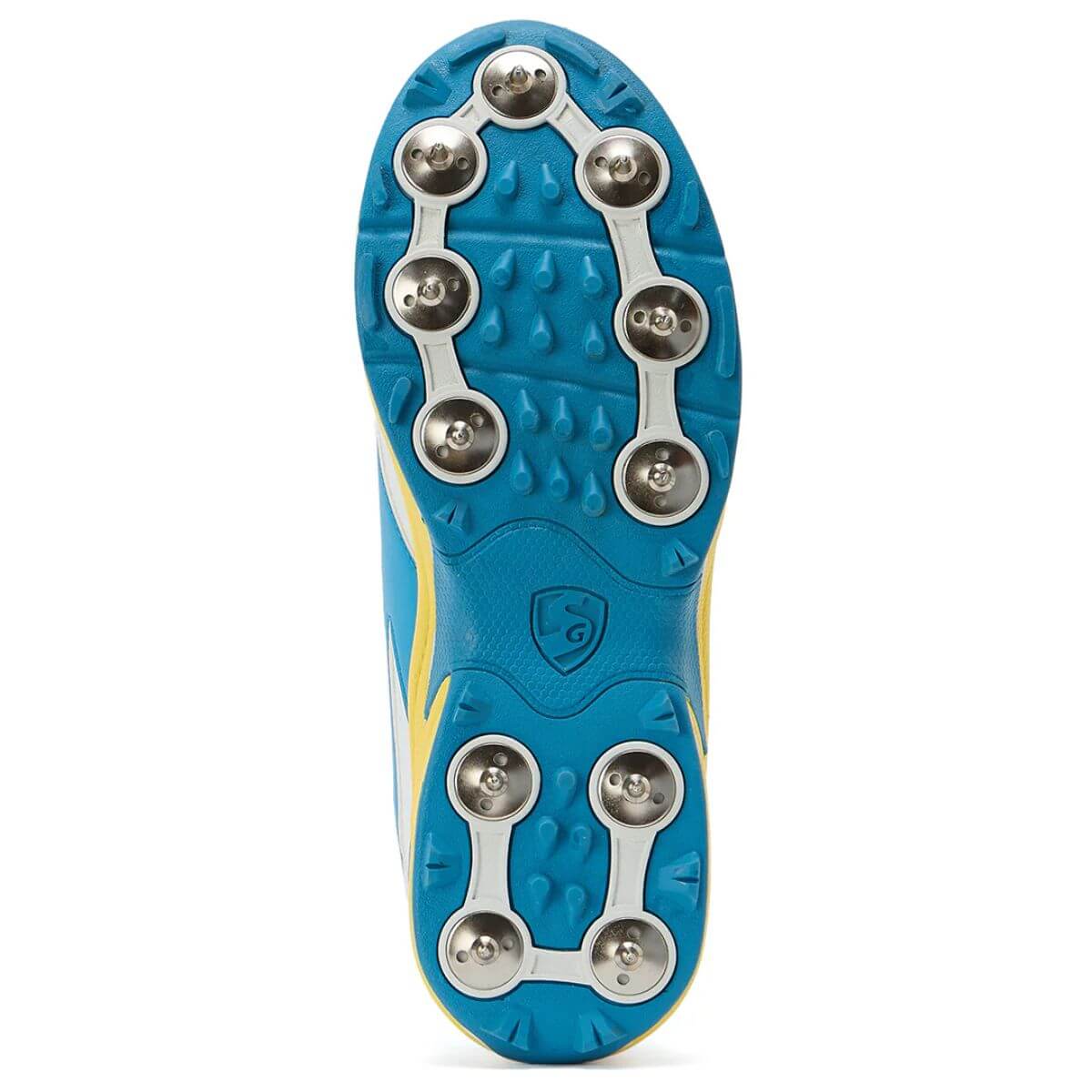 SG Savage Max Cricket Spikes (White/Yellow/Sky Blue) - Image 3