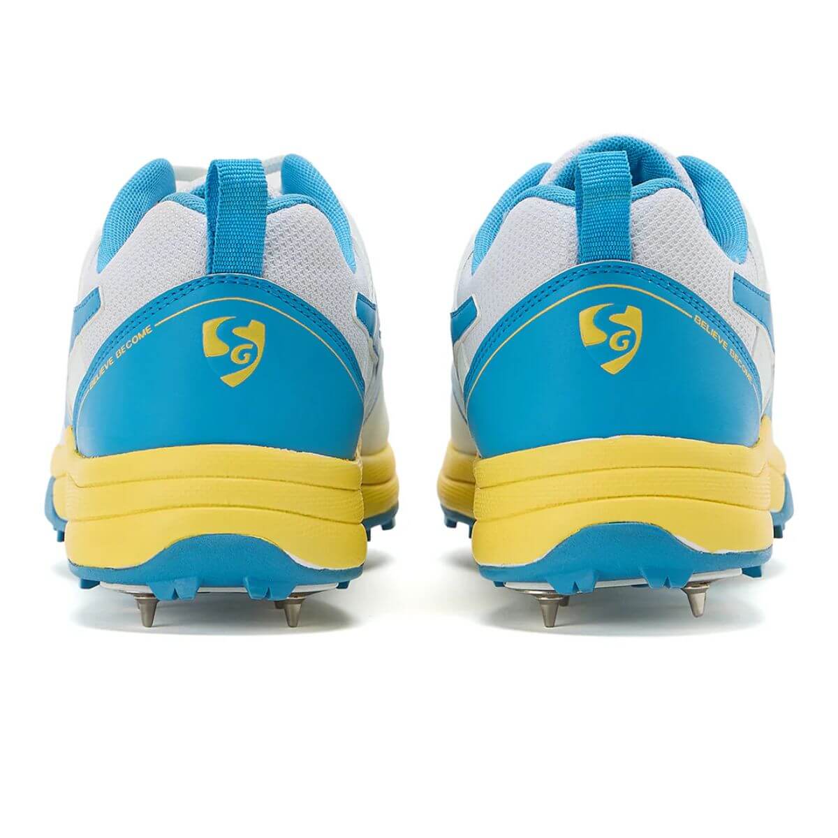 SG Savage Max Cricket Spikes (White/Yellow/Sky Blue) - Image 4