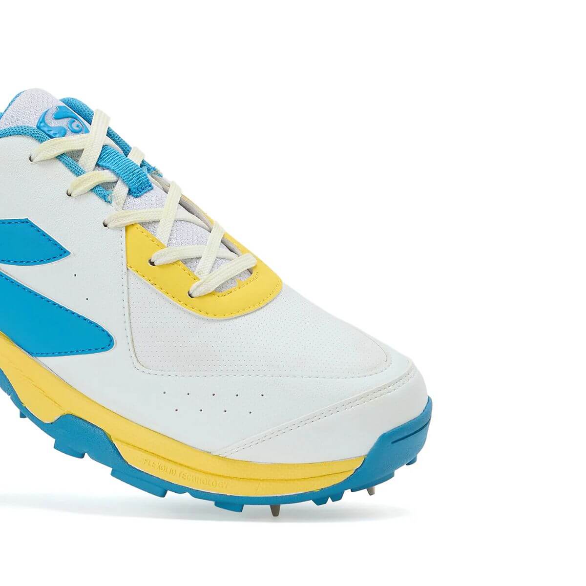 SG Savage Max Cricket Spikes (White/Yellow/Sky Blue) - Image 5