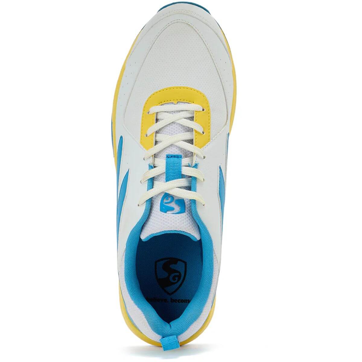 SG Savage Max Cricket Spikes (White/Yellow/Sky Blue) - Image 7