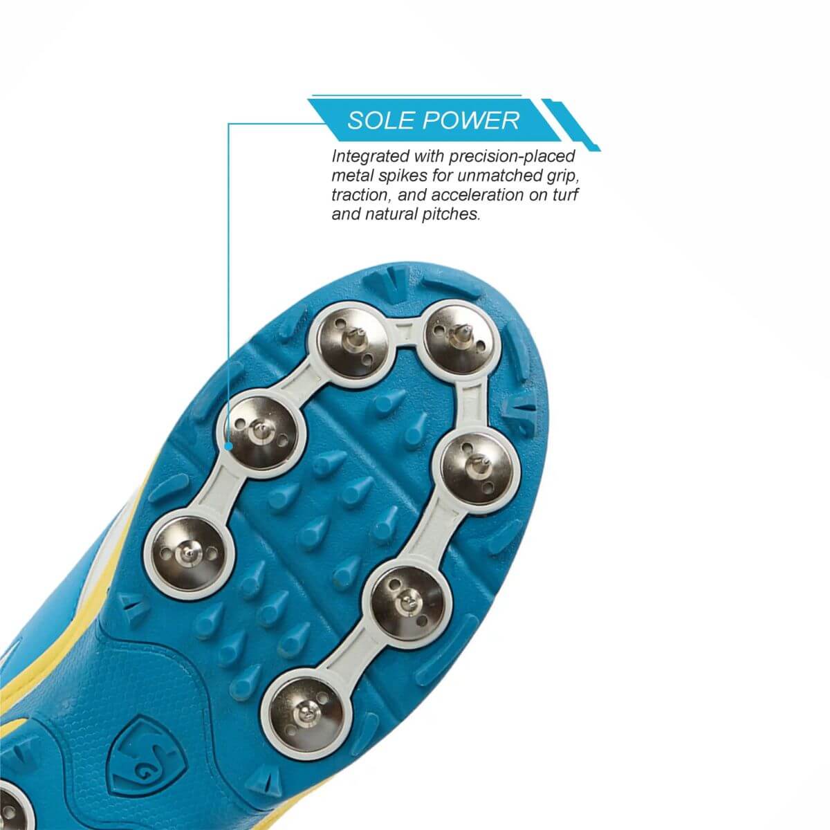 SG Savage Max Cricket Spikes (White/Yellow/Sky Blue) - Image 9